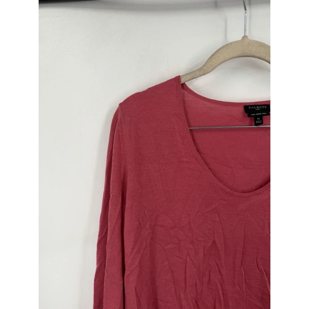 Talbots 100% Merino Wool Sweater Women 1X Pink Coquette Feminine Knit Feminine